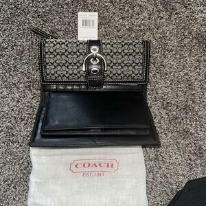 Coach Black and Gray Signature Canvas and Leather Wallet with Matching Checkbook